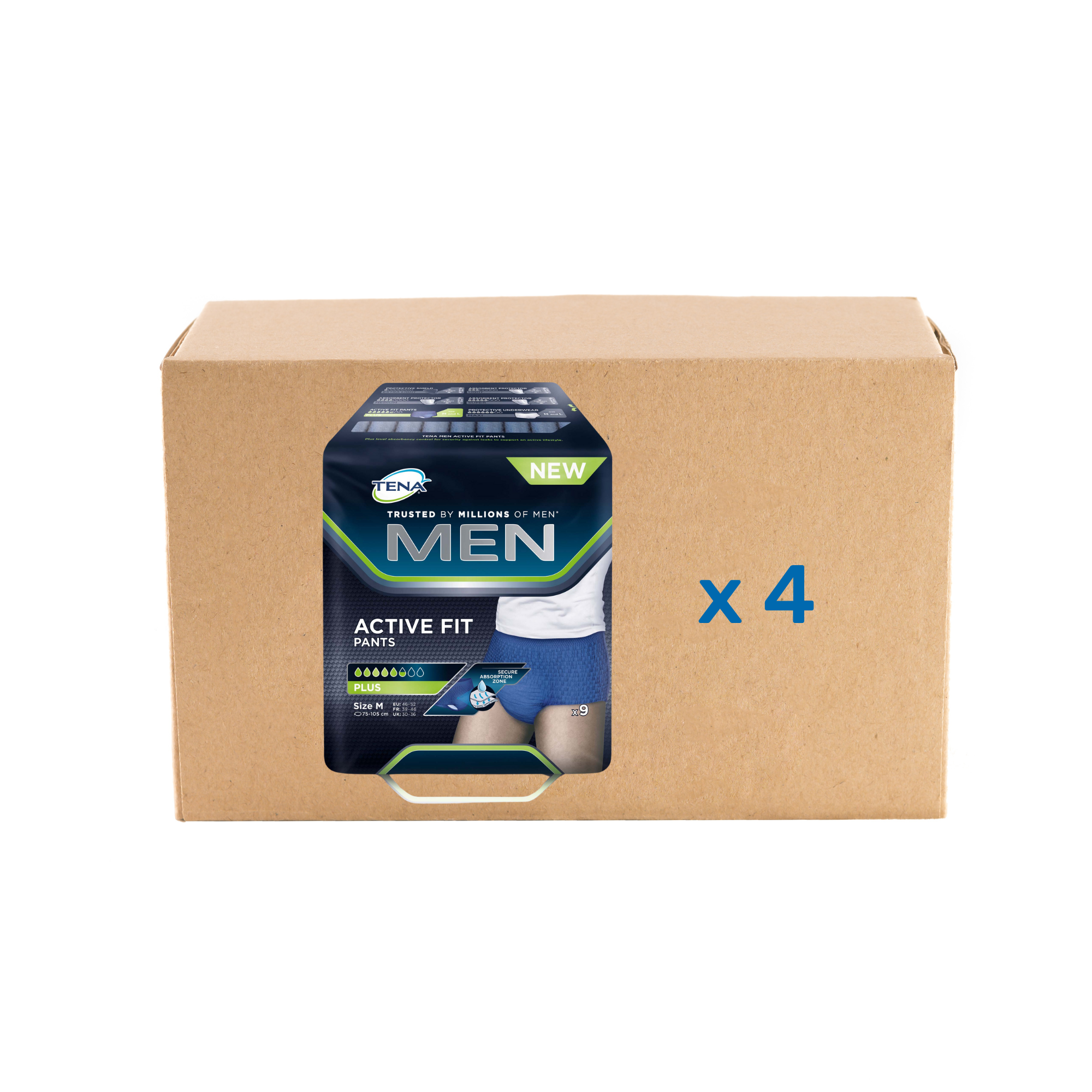 Pack 4x9/8U Tena Men Active Fit - 5/6 gouttes -  2 tailles - Tena