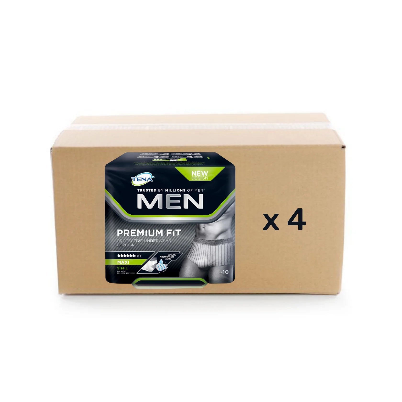 Pack 4x12/10U Protection Men Premium Fit - Niveau 4 - 6 gouttes - 2 tailles - Tena