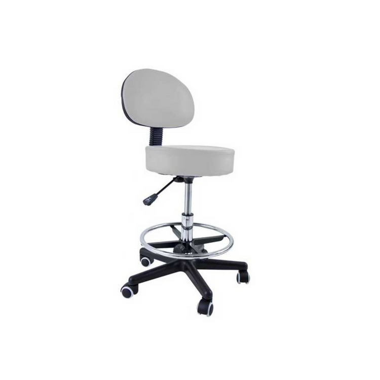 Tabouret avec dossier et repose-pieds base chromée - 8 couleurs