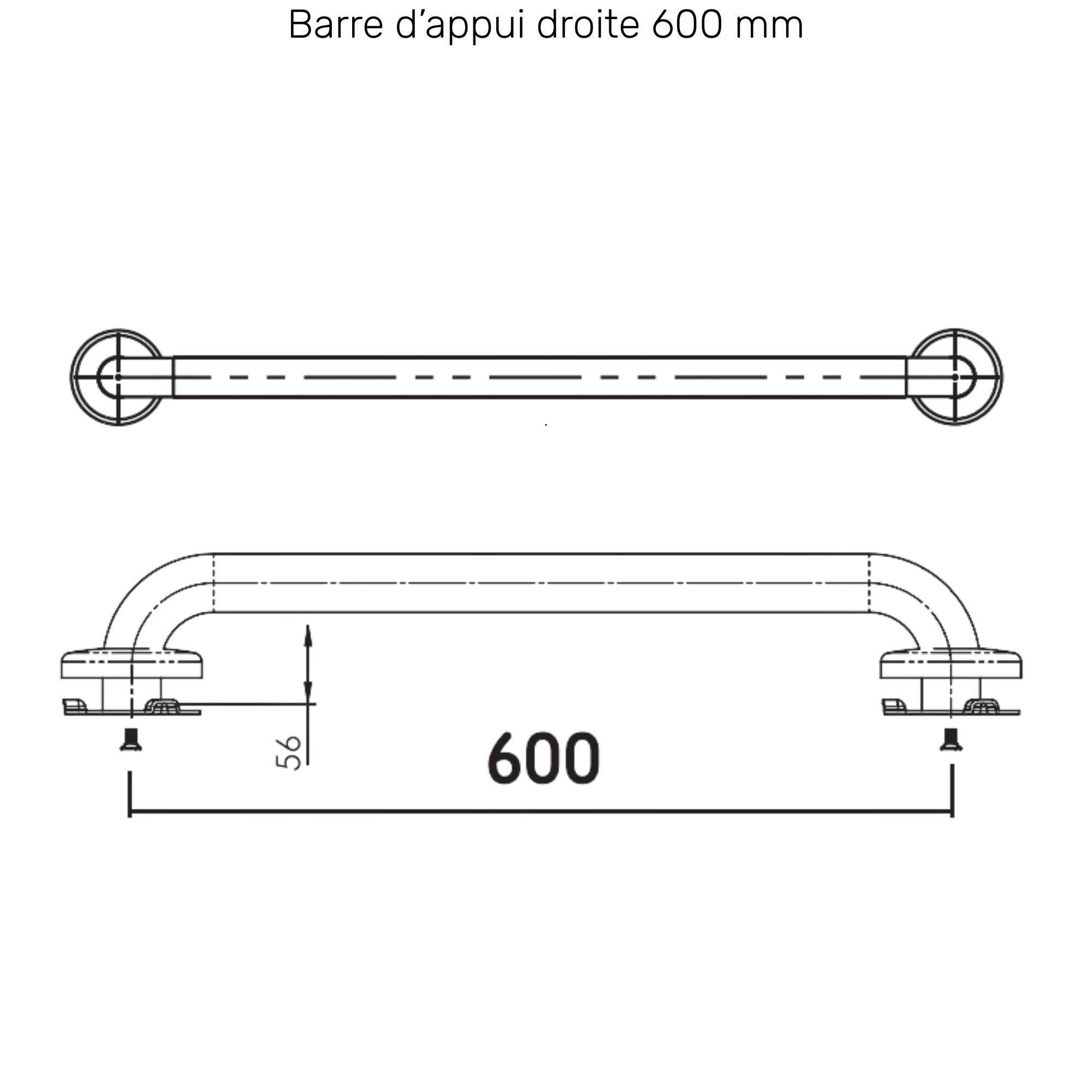Barre d'Appui Epoxy Droite - 3 dimensions - AKW