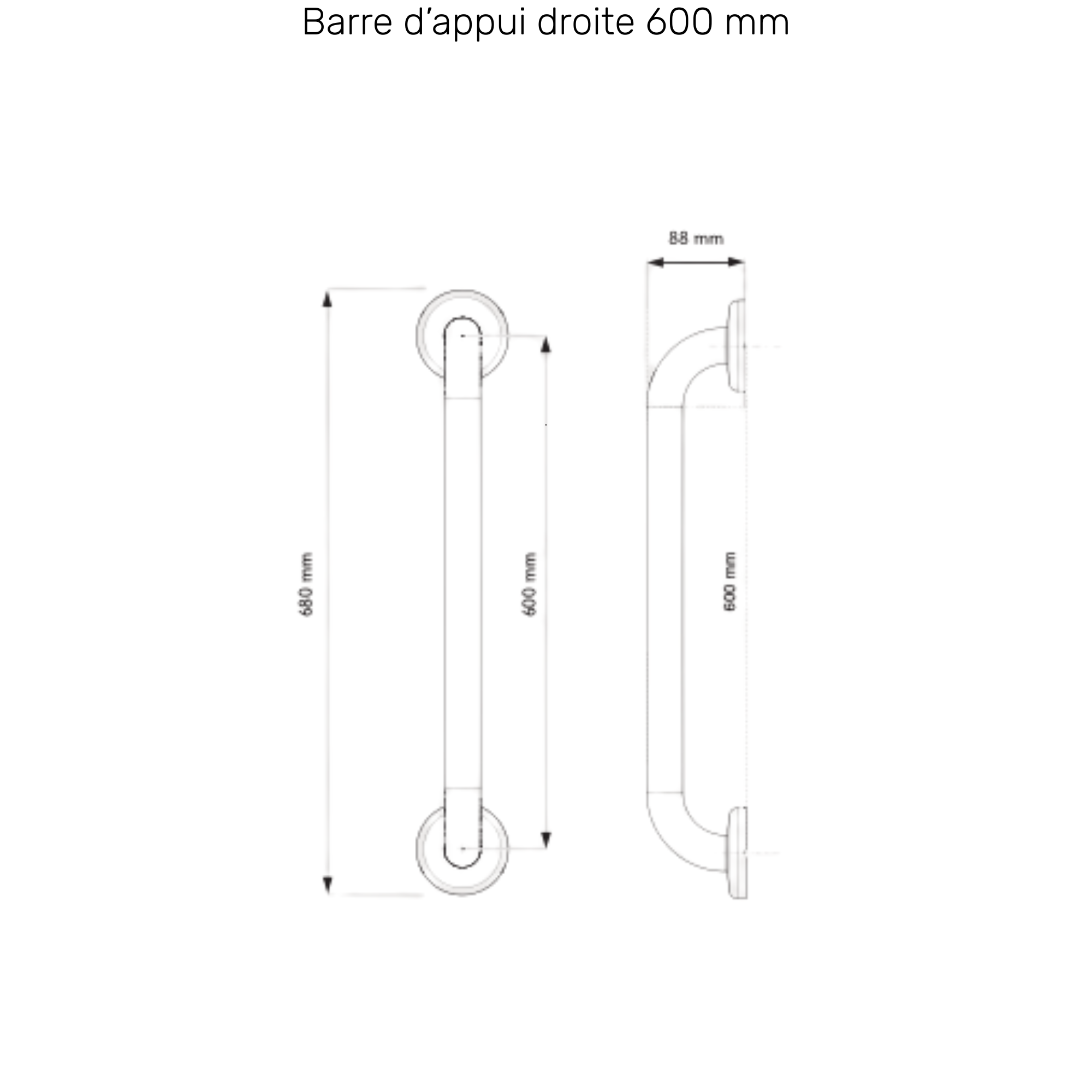 Barre d'Appui Inox Droite - 3 dimensions - AKW