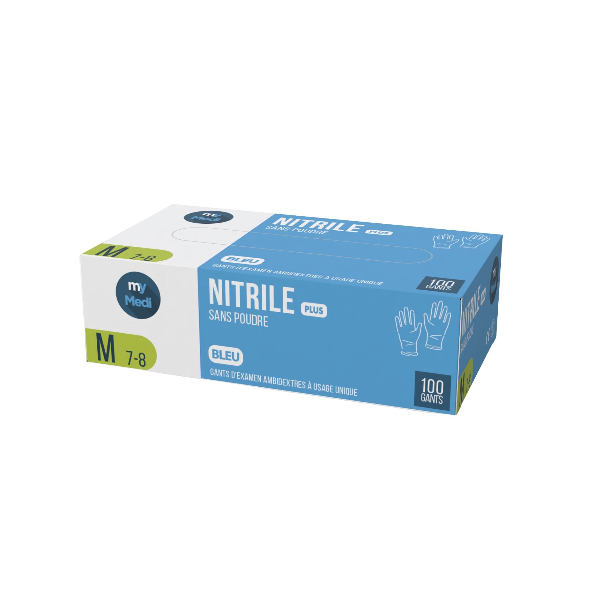 Gants d'examen - Nitrile - Sans poudre - Ambidextres - Boite de 100 - My Médical