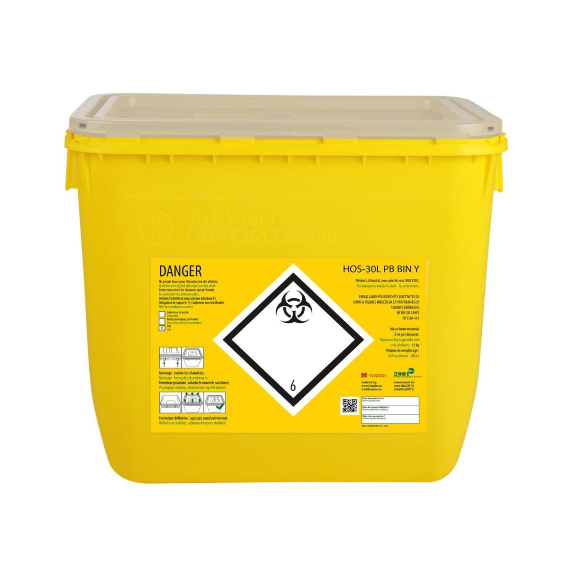 Conteneur Fût en plastique rectangulaire - Clinisafe