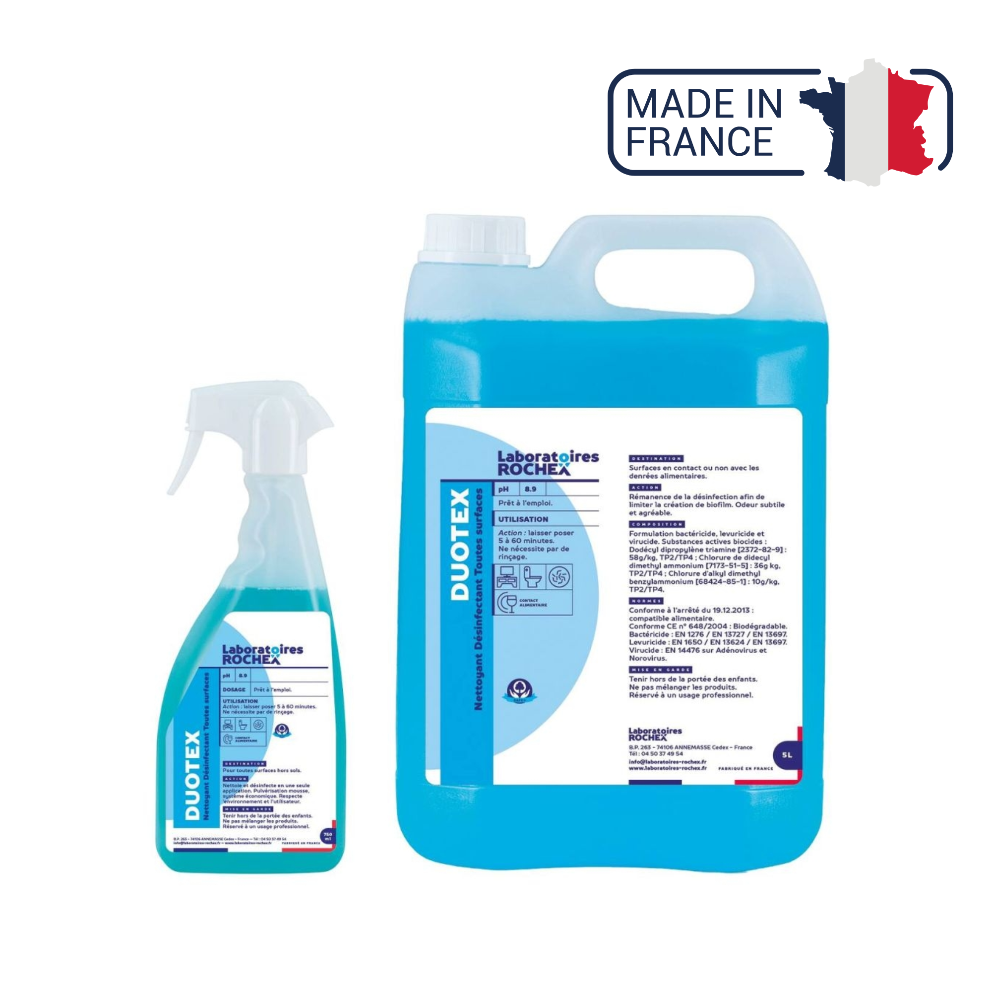 Duotex - Détergent désinfectant sans aldéhyde - 2 contenances