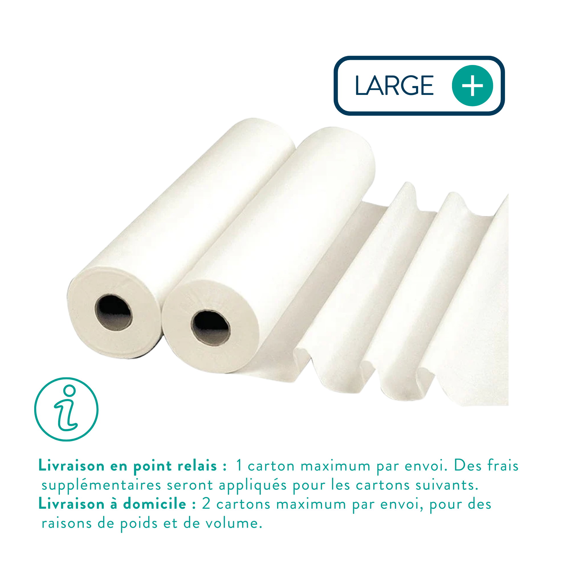 6 rouleaux Draps d'examen Larges blancs lisses - 135 formats - 67 x 38 cm