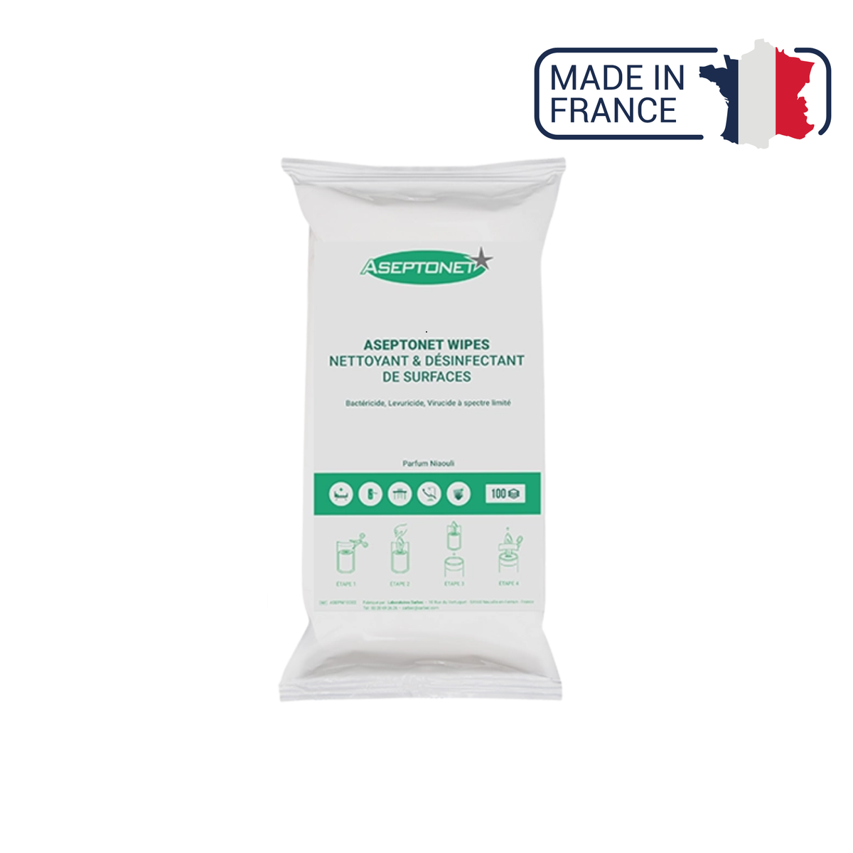 Lingettes désinfectantes - Recharge de 100 lingettes - Aseptonet