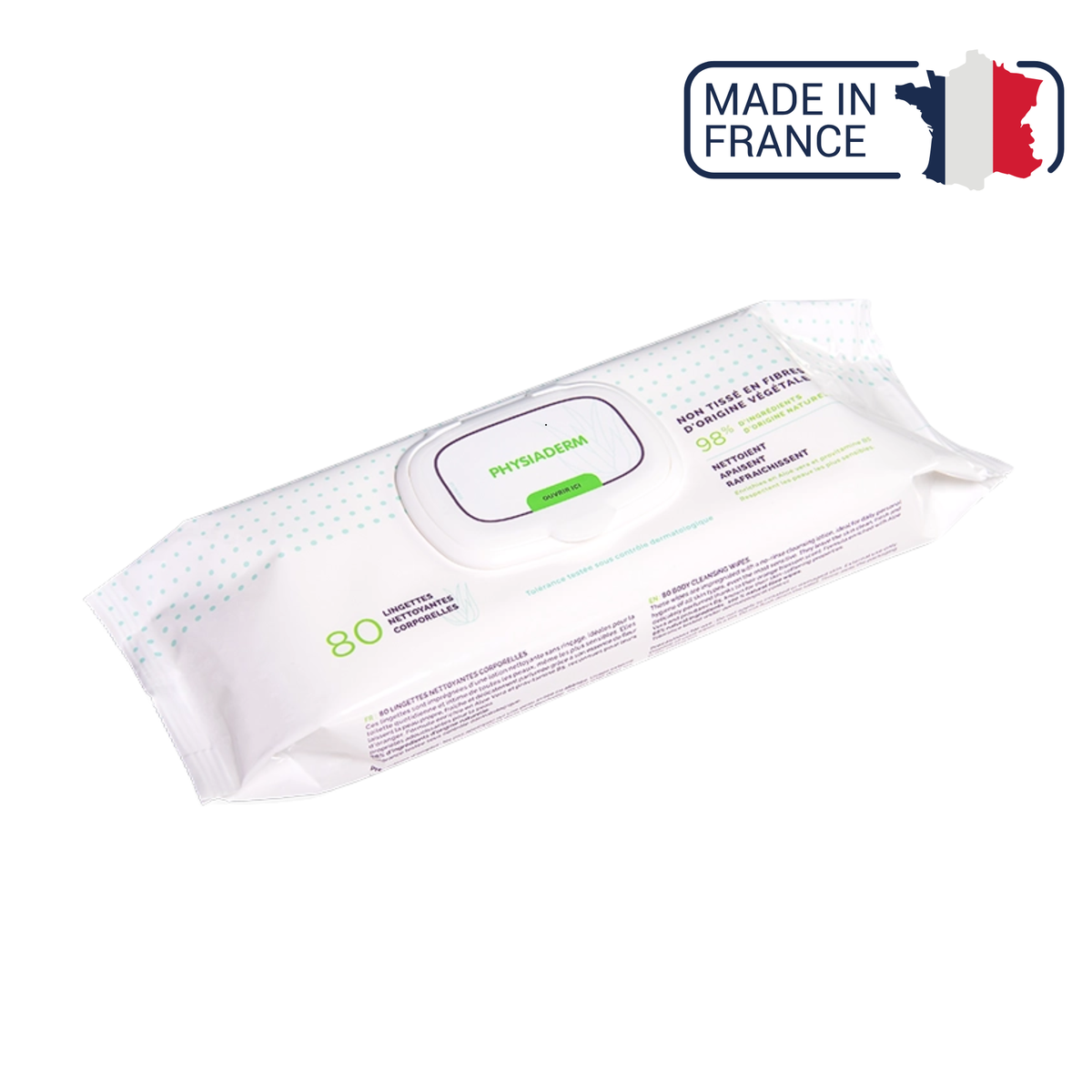 Lingettes nettoyantes corporelles - Pack de 80 - Physiaderm