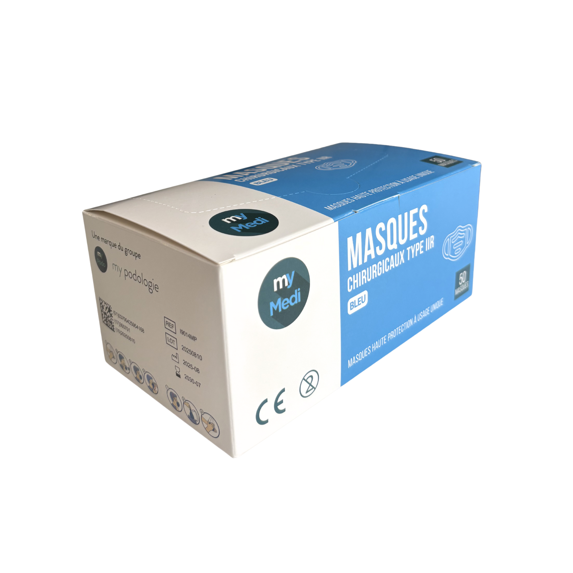 Masque chirurgical 3 plis de type IIR  - Norme EN14683 - Certification CE - Boîte de 50 masques - My Médical