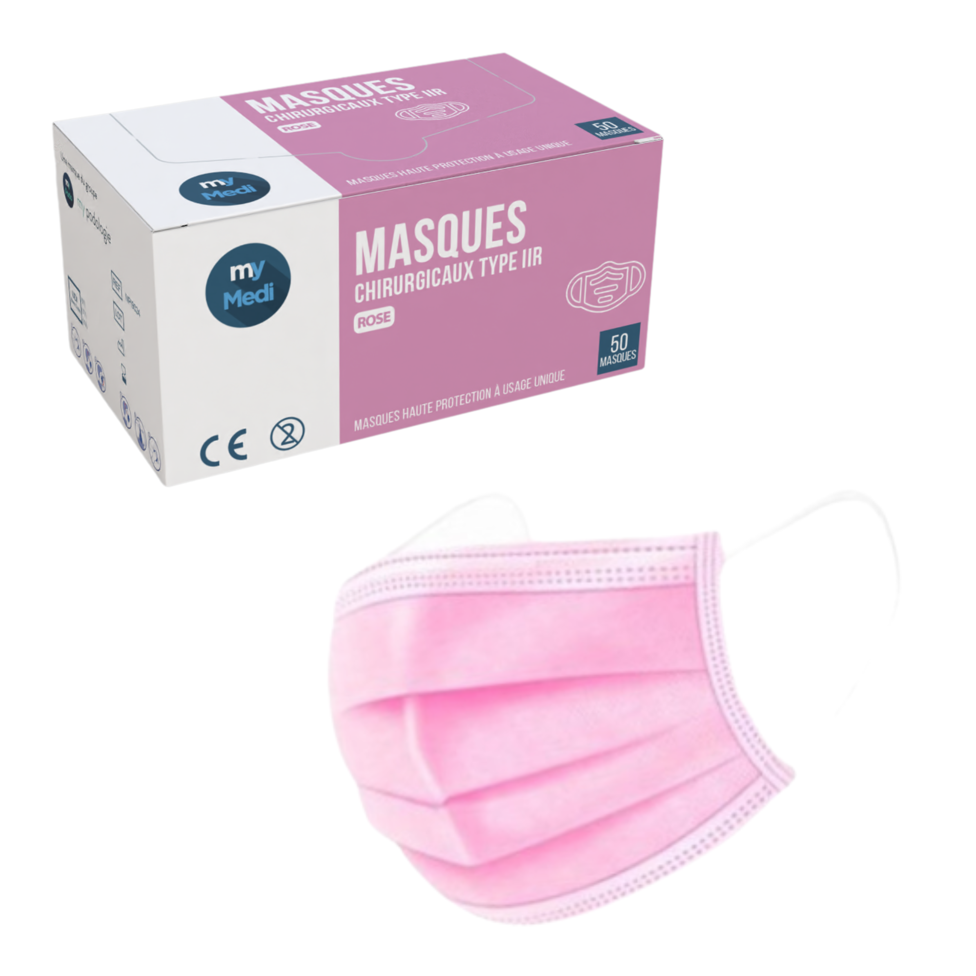 Masque chirurgical - 3 plis de type IIR - Norme EN14683 - Certification CE - Boîte de 50 masques - 3 coloris - My Médical
