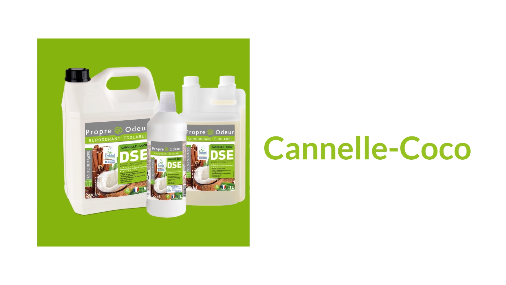 Charger la vidéo : DSE - Détergent Surodorant Ecolabel - 3 parfums - 1L ou 5L - Sodel